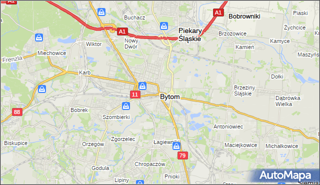 mapa Bytomia, Bytom na mapie Targeo