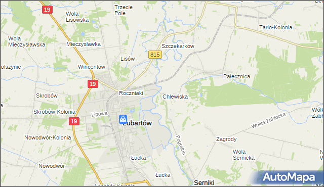 mapa Chlewiska gmina Lubartów, Chlewiska gmina Lubartów na mapie Targeo