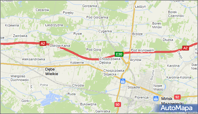 mapa Choszczówka Dębska, Choszczówka Dębska na mapie Targeo