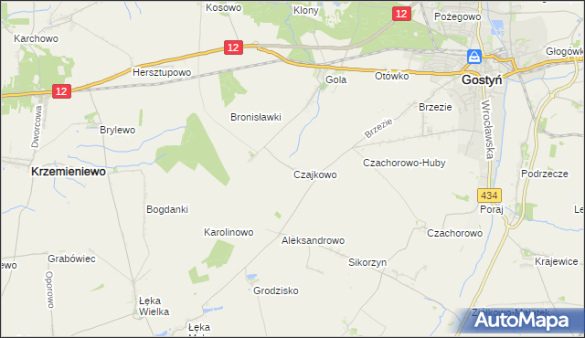 mapa Czajkowo gmina Gostyń, Czajkowo gmina Gostyń na mapie Targeo