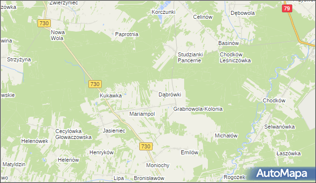 mapa Dąbrówki gmina Głowaczów, Dąbrówki gmina Głowaczów na mapie Targeo