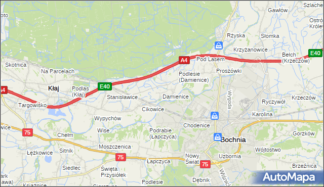 mapa Damienice, Damienice na mapie Targeo