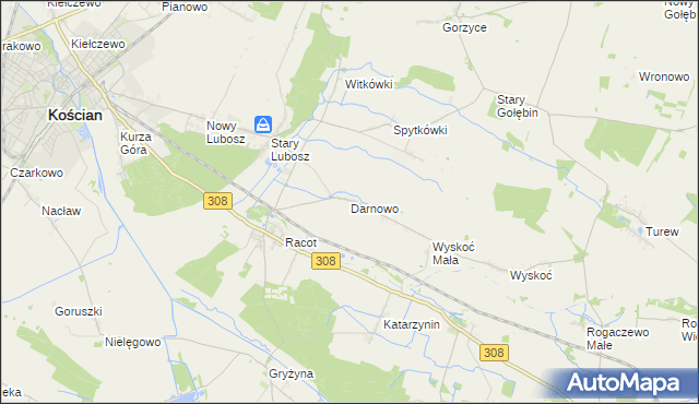 mapa Darnowo gmina Kościan, Darnowo gmina Kościan na mapie Targeo