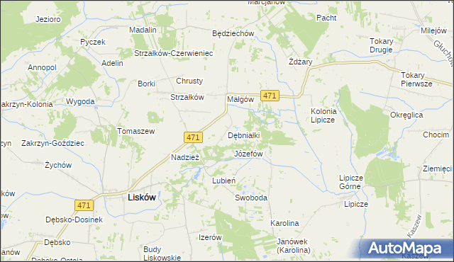 mapa Dębniałki gmina Lisków, Dębniałki gmina Lisków na mapie Targeo