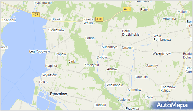 mapa Dybów gmina Pęczniew, Dybów gmina Pęczniew na mapie Targeo