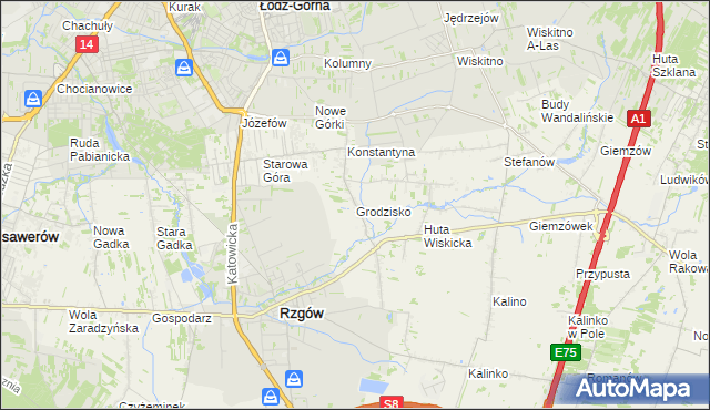 mapa Grodzisko gmina Rzgów, Grodzisko gmina Rzgów na mapie Targeo