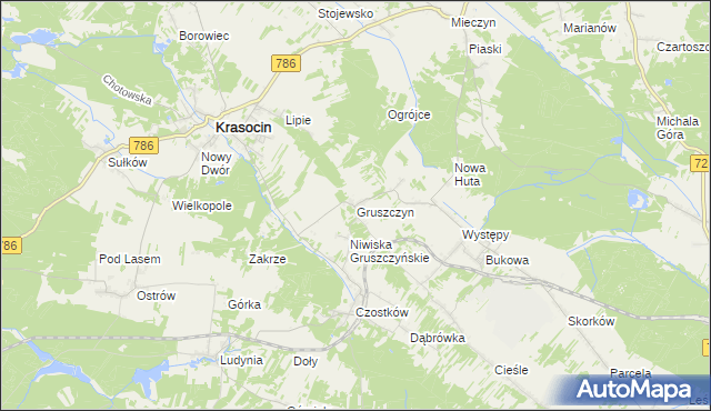 mapa Gruszczyn gmina Krasocin, Gruszczyn gmina Krasocin na mapie Targeo