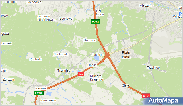 mapa Jasiniec gmina Białe Błota, Jasiniec gmina Białe Błota na mapie Targeo