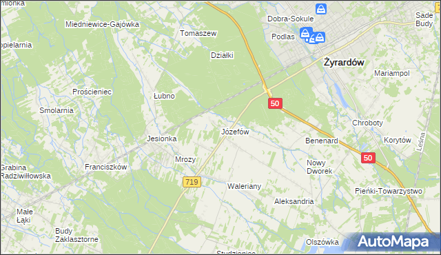 mapa Józefów gmina Wiskitki, Józefów gmina Wiskitki na mapie Targeo