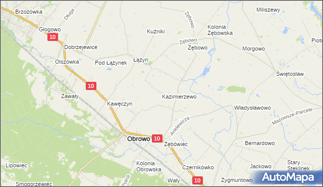mapa Kazimierzewo gmina Obrowo, Kazimierzewo gmina Obrowo na mapie Targeo