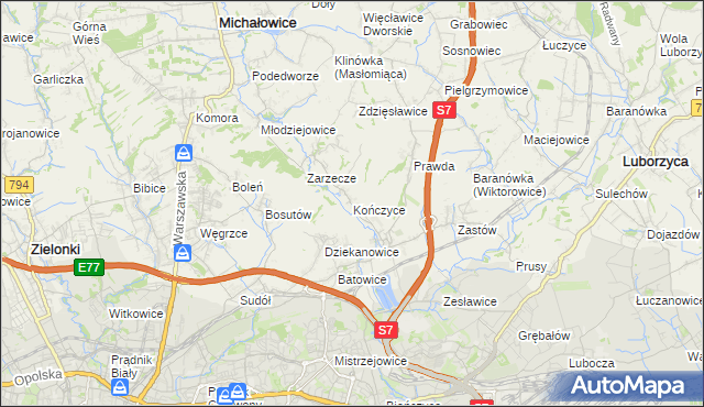 mapa Kończyce gmina Michałowice, Kończyce gmina Michałowice na mapie Targeo