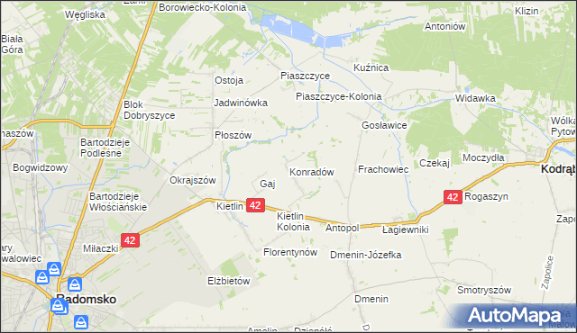 mapa Konradów gmina Kodrąb, Konradów gmina Kodrąb na mapie Targeo