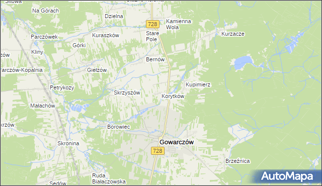 mapa Korytków gmina Gowarczów, Korytków gmina Gowarczów na mapie Targeo