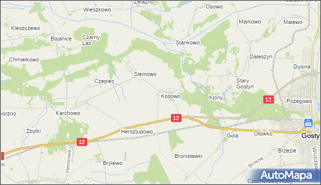 mapa Kosowo gmina Gostyń, Kosowo gmina Gostyń na mapie Targeo