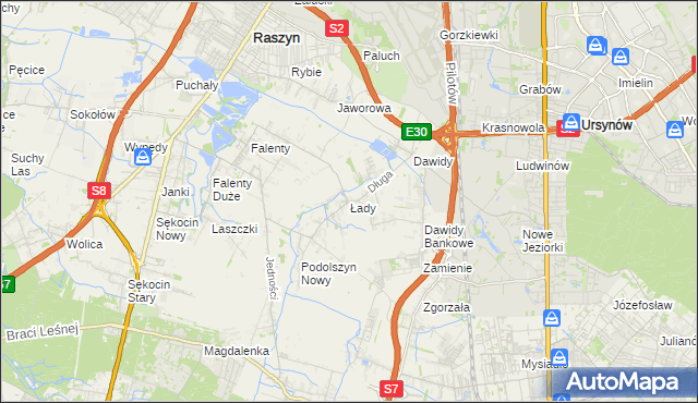 mapa Łady gmina Raszyn, Łady gmina Raszyn na mapie Targeo