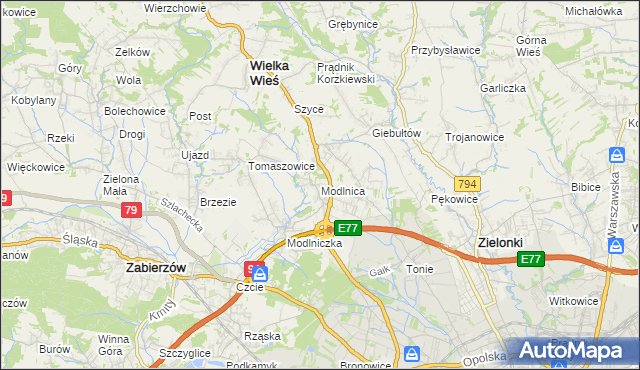 mapa Modlnica, Modlnica na mapie Targeo
