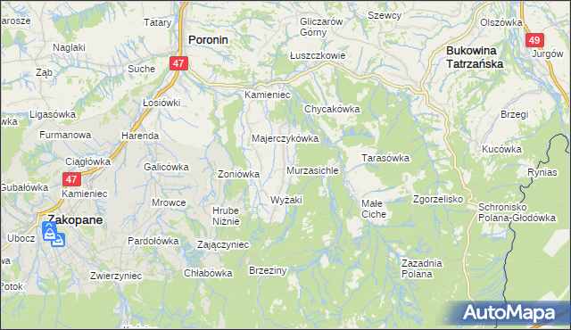 mapa Murzasichle, Murzasichle na mapie Targeo