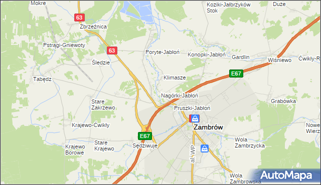 mapa Nagórki-Jabłoń, Nagórki-Jabłoń na mapie Targeo