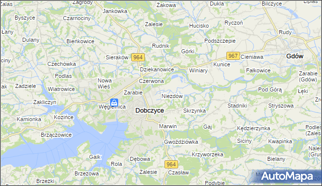 mapa Niezdów gmina Dobczyce, Niezdów gmina Dobczyce na mapie Targeo