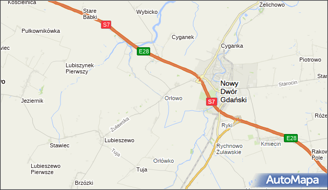 mapa Orłowo gmina Nowy Dwór Gdański, Orłowo gmina Nowy Dwór Gdański na mapie Targeo