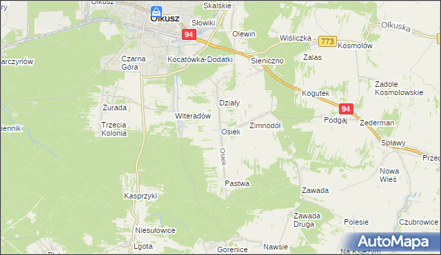 mapa Osiek gmina Olkusz, Osiek gmina Olkusz na mapie Targeo