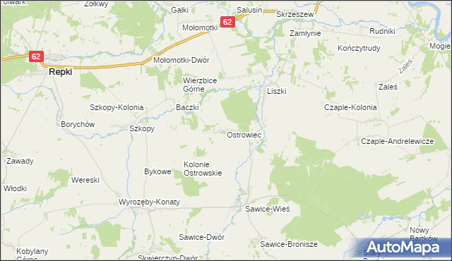 mapa Ostrowiec gmina Repki, Ostrowiec gmina Repki na mapie Targeo