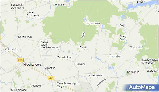 mapa Piaski gmina Witkowo, Piaski gmina Witkowo na mapie Targeo
