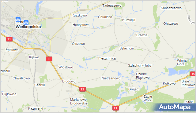 mapa Pierzchnica gmina Środa Wielkopolska, Pierzchnica gmina Środa Wielkopolska na mapie Targeo