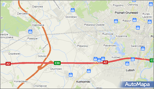 mapa Plewiska gmina Komorniki, Plewiska gmina Komorniki na mapie Targeo