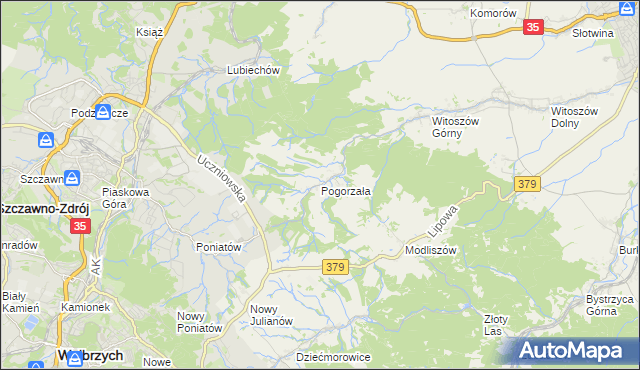 mapa Pogorzała gmina Świdnica, Pogorzała gmina Świdnica na mapie Targeo
