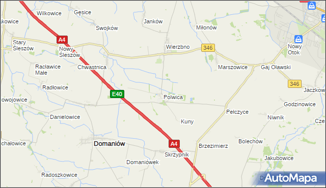 mapa Polwica gmina Domaniów, Polwica gmina Domaniów na mapie Targeo