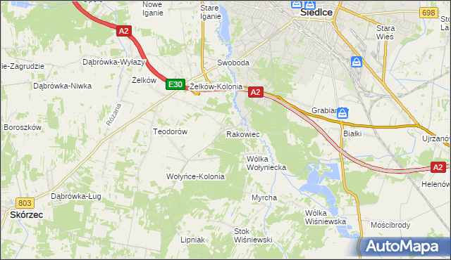mapa Rakowiec gmina Siedlce, Rakowiec gmina Siedlce na mapie Targeo