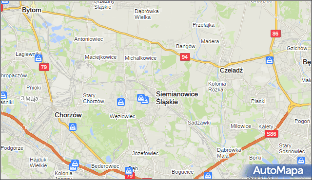 mapa Siemianowice Śląskie, Siemianowice Śląskie na mapie Targeo