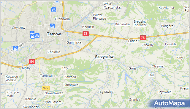 mapa Skrzyszów powiat tarnowski, Skrzyszów powiat tarnowski na mapie Targeo