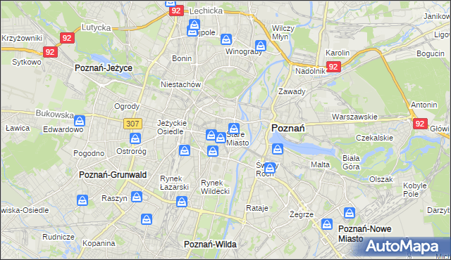 mapa Stare Miasto gmina Poznań, Stare Miasto gmina Poznań na mapie Targeo