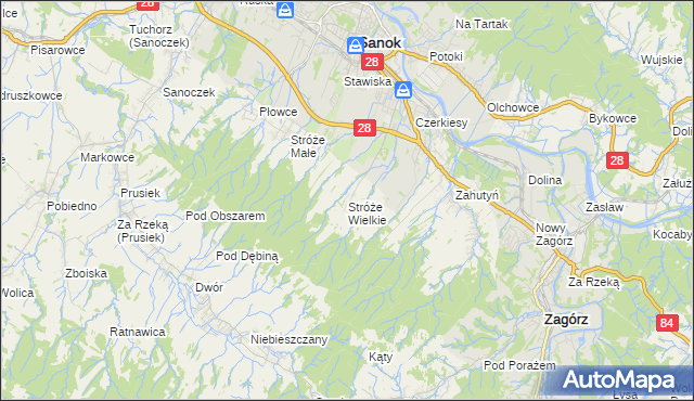 mapa Stróże Wielkie, Stróże Wielkie na mapie Targeo
