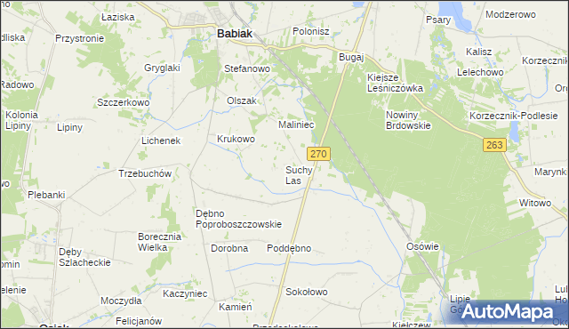 mapa Suchy Las gmina Babiak, Suchy Las gmina Babiak na mapie Targeo