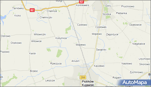 mapa Wąsewo gmina Piotrków Kujawski, Wąsewo gmina Piotrków Kujawski na mapie Targeo