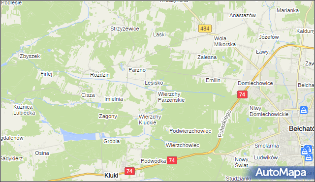 mapa Wierzchy Parzeńskie, Wierzchy Parzeńskie na mapie Targeo