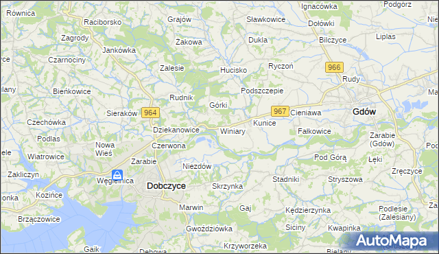 mapa Winiary gmina Gdów, Winiary gmina Gdów na mapie Targeo