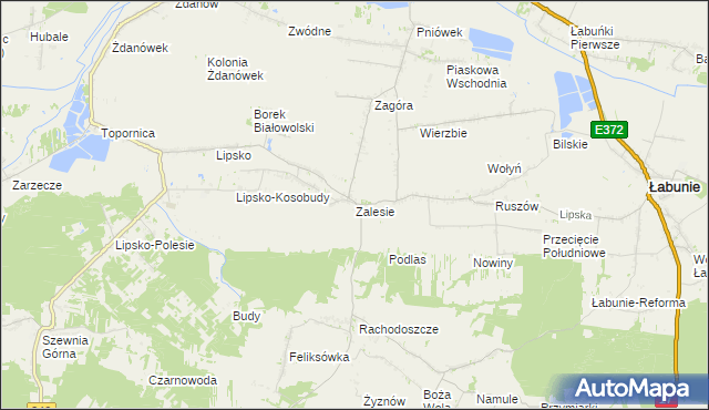 mapa Zalesie gmina Zamość, Zalesie gmina Zamość na mapie Targeo