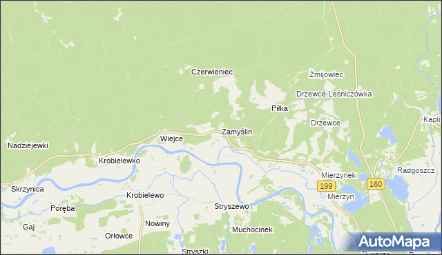 mapa Zamyślin gmina Międzychód, Zamyślin gmina Międzychód na mapie Targeo