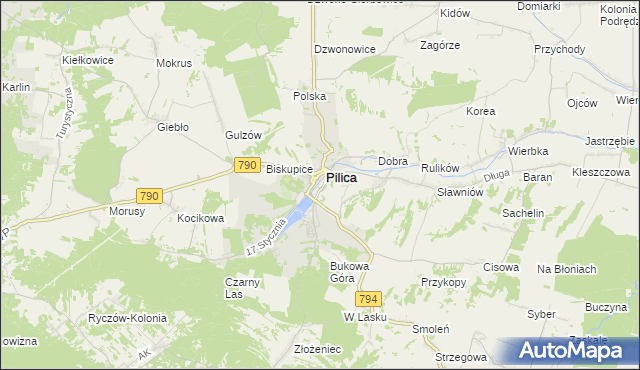 mapa Zarzecze gmina Pilica, Zarzecze gmina Pilica na mapie Targeo