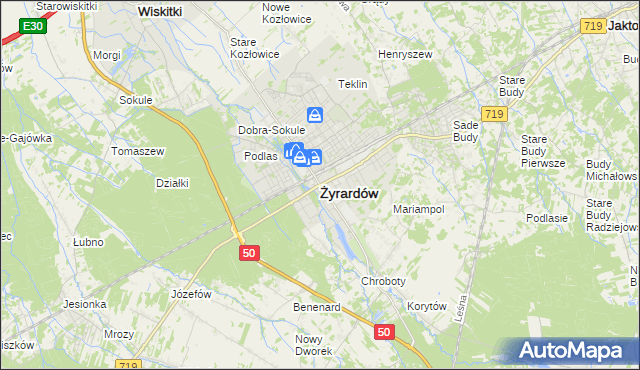 mapa Żyrardów, Żyrardów na mapie Targeo
