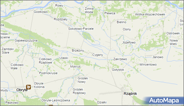 mapa Cygany gmina Obryte, Cygany gmina Obryte na mapie Targeo