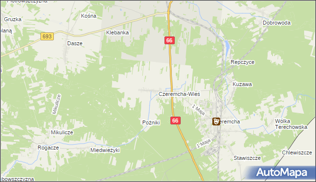 mapa Czeremcha-Wieś, Czeremcha-Wieś na mapie Targeo