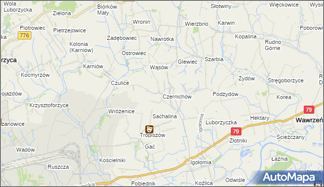 mapa Czernichów gmina Koniusza, Czernichów gmina Koniusza na mapie Targeo