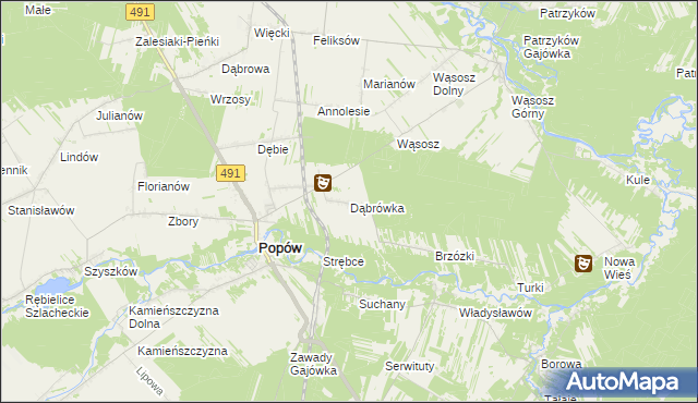 mapa Dąbrówka gmina Popów, Dąbrówka gmina Popów na mapie Targeo