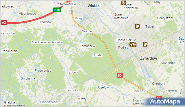mapa Działki gmina Wiskitki, Działki gmina Wiskitki na mapie Targeo