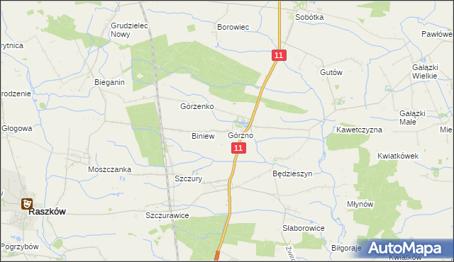 mapa Górzno gmina Ostrów Wielkopolski, Górzno gmina Ostrów Wielkopolski na mapie Targeo